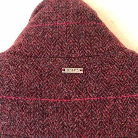 Prana Wool Coat Womens Medium Plaid Convertible Black Herringbone Winter Warm - Picture 3 of 12